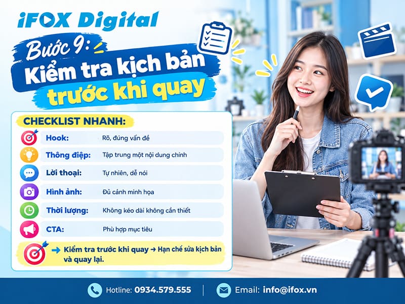 Bước 9: Kiểm tra kịch bản trước khi quay