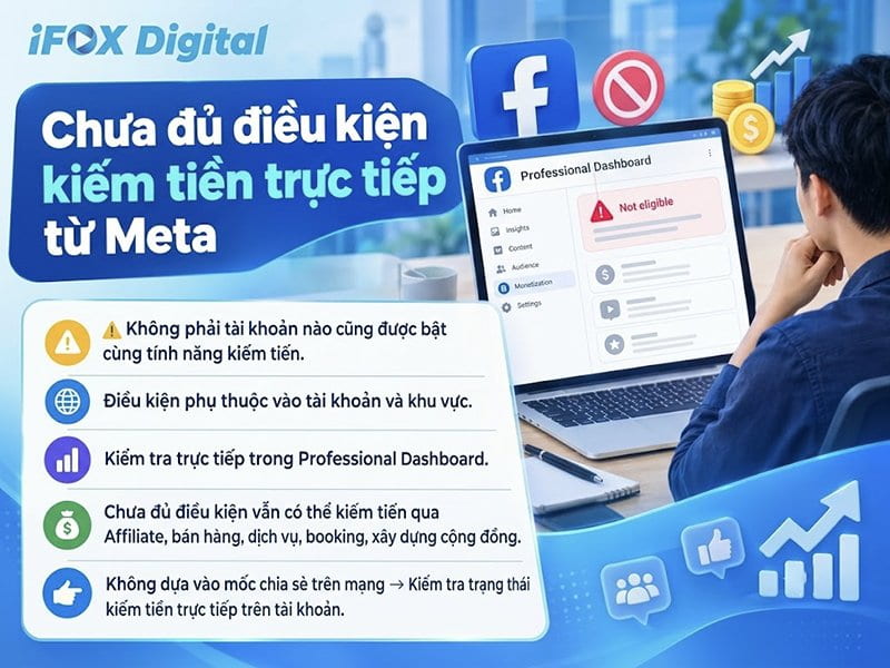 Chưa đủ điều kiện kiếm tiền trực tiếp từ Meta