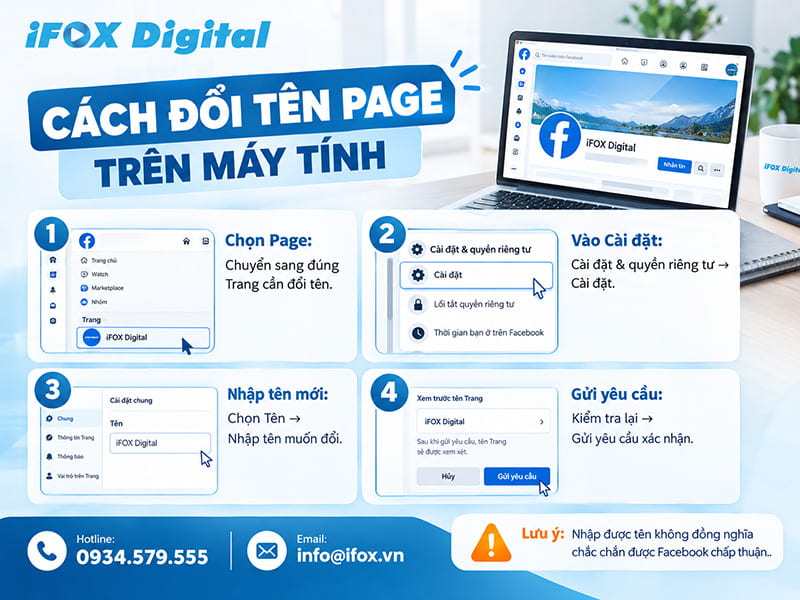 Cách thay đổi tên trang Facebook trên máy tính