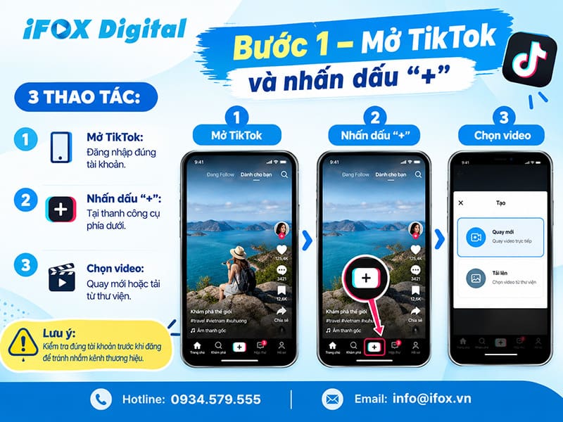 Bước 1 – Mở TikTok và nhấn dấu “+”